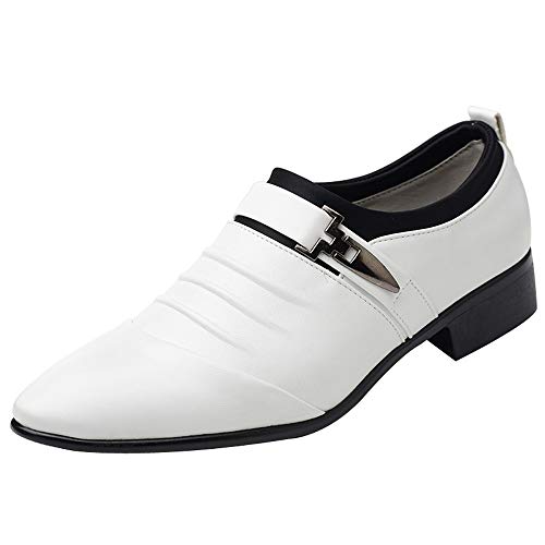 BSWFA Herren Modische Atmungsaktiv Lederschuhe Farbe Einfacher Spitzer Zehe Loafers Schuhe zum Autofahren Klassische Schlupfschuhe Slipper Flach WeichLeicht Freizeitschuhe Schlupfschuhe (White, 42) von BSWFA