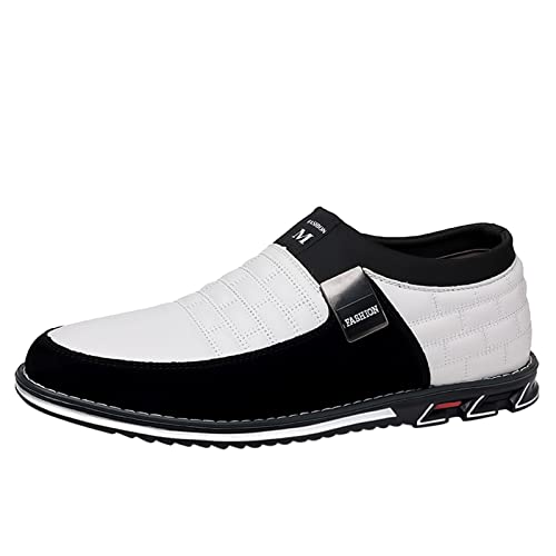 BSWFA Herren Schuhe 47 Schwarz Atmungsaktive, Bequeme Business-Slip-On-Arbeits- und Freizeitschuhe aus einfarbigem für Herren Herren Schuhe Mokassins (46, Weiß) von BSWFA