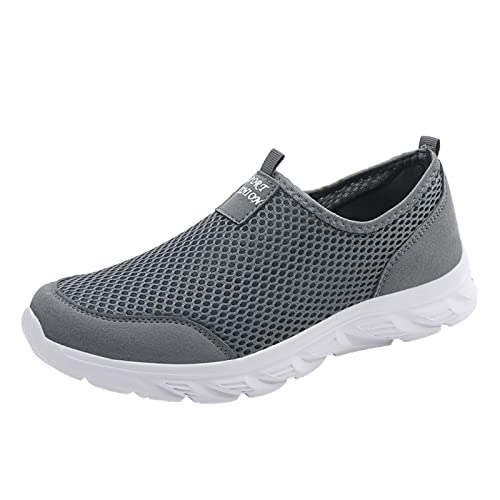 BSWFA Herren Stilvoll Flache Mesh Laufschuhe Atmungsaktiv Turnschuhe Weich Leicht Sportschuhe Fitnessschuhe Bequeme Sneakers Schuhe für Gym Walking Jogging Laufen Basketball Größe:40-45EU (Grey, 44) von BSWFA