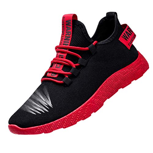 BSWFA Herren Stilvoll Freizeit weben Traillaufschuhe Herren Damen Wanderschuhe Barfußschuhe Laufschuhe Knit Sneaker Fitnessschuhe FivefingerSchlupfschuhe Leicht Sneakers Sportschuh Schwarz (Red, 39) von BSWFA