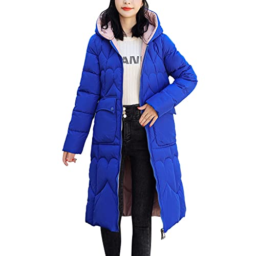 BSWFA Kapuzenmantel Damen Reißverschluss Wintermantel Warm Winterjacke Jacke Übergangsjacke Coat Mantel Wärmejacke Winter Herbst Outdoor Lang Jacke (6-Blue, XL) von BSWFA