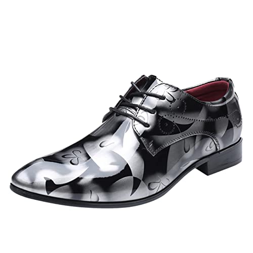 BSWFA Mode Sommer Frühling Herrenschuhe Party Crystal Face Klassischer Lederschuhe Ferse Spitze Zehe Schnürer Schnürsenkel Farbe Einfacher Britischer Anzugschuhe - ideal Ersatzschnürsenkel (Grey, 42) von BSWFA