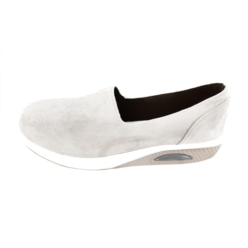 BSWFA atmungsaktive Freizeit-Fußhocker-Schuhe, Faule, Dicke Boden-Sport-Schaukelschuhe, Freizeitschuhe Leinenschuhe Damen Schuhe (12-White, 37) von BSWFA