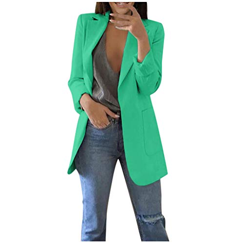 Blazer Damen Einfarbig Slim Fit Jacke Mantel Herbst Freizeit Coat Schuljacke Rever Geschäft Büro Anzüge Elegant Langarm Sakko Blazer mit Tasche (2-Green, S) von BSWFA