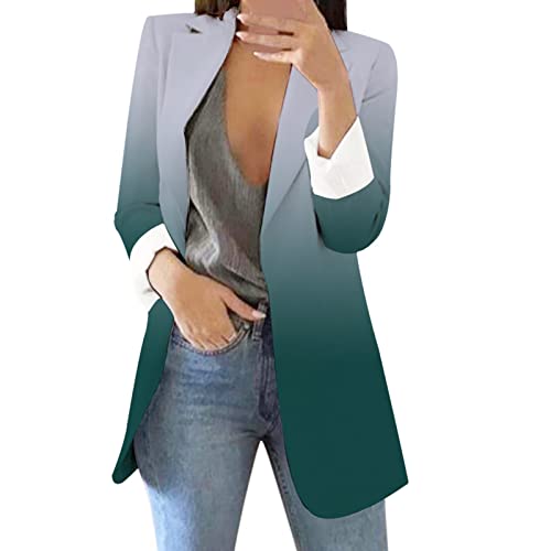 Blazer Damen Elegant Langarm Blazer Sakko Einfarbig Slim Fit Umlegekragen Geschäft Büro Jacke Mantel Anzüge Bolero Strickjacke mit Tasche (f-Green, L) von BSWFA