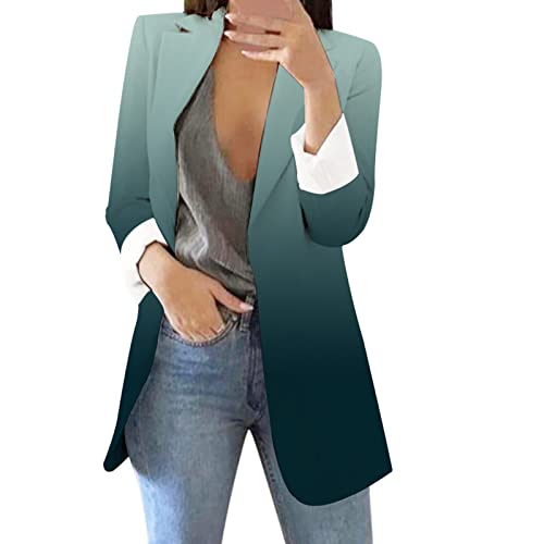 Blazer Damen Elegant Langarm Blazer Sakko Einfarbig Slim Fit Umlegekragen Geschäft Büro Jacke Mantel Anzüge Bolero Strickjacke mit Tasche (f-Mint Green, M) von BSWFA