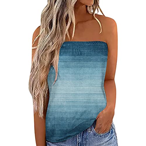 Bluse Ärmellos Damen, Schulterfrei Trägerlose Bandeau Tube Tank Tops Bluse Shirt Ärmellos Sommer Casual Basic Tank Tops Schlauchshirt Oberteile Tunika Damen Sommer Strand Z01F-Hellblau S von BSWFA