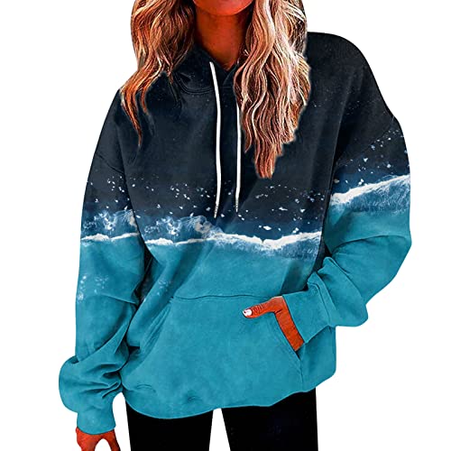 Damen Batik Hoodie Bedrucken Pullover mit Kordelzug Kapuzen Kawaii Kapuzenpullover Farbverlauf Oberteil Teenager Mädchen Winter Herbst Hoodies (1-Blue, XL) von BSWFA