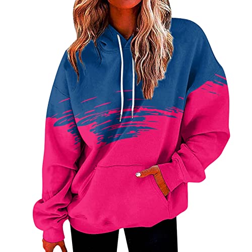 Damen Batik Hoodie Bedrucken Pullover mit Kordelzug Kapuzen Kawaii Kapuzenpullover Farbverlauf Oberteil Teenager Mädchen Winter Herbst Hoodies (1-Hot Pink, L) von BSWFA