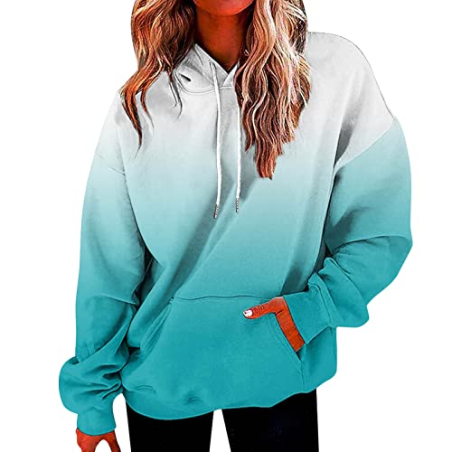 Damen Batik Hoodie Bedrucken Pullover mit Kordelzug Kapuzen Kawaii Kapuzenpullover Farbverlauf Oberteil Teenager Mädchen Winter Herbst Hoodies (3-Light Blue, XXL) von BSWFA