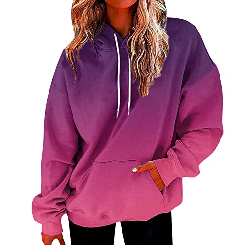 Damen Batik Hoodie Bedrucken Pullover mit Kordelzug Kapuzen Kawaii Kapuzenpullover Farbverlauf Oberteil Teenager Mädchen Winter Herbst Hoodies 7-Hot Pink M von BSWFA