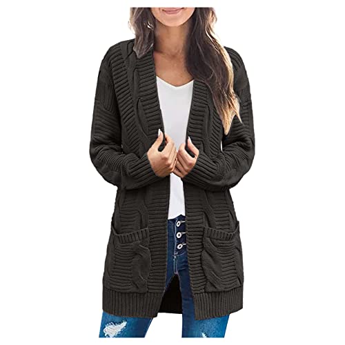 Damen Cardigan Langarm Button Down Strickjacke Herbst Winter Casual Strickcardigan Open Front Sweater mit Taschen (#01B-Dark Gray, XL) von BSWFA