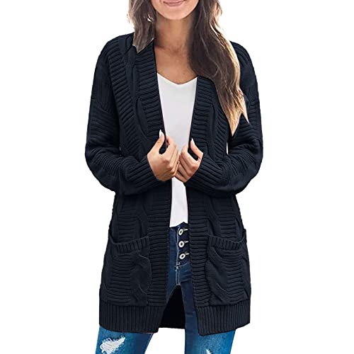 Damen Cardigan Langarm Button Down Strickjacke Herbst Winter Casual Strickcardigan Open Front Sweater mit Taschen (#01C-Black, S) von BSWFA