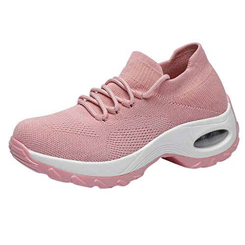 Damen Mesh Turnschuhe Sneaker Schnürer Leichte Stoßfest Mode Sportschuhe Leichte Laufschuhe Hallenschuhe Atmungsaktiv Walkingschuhe Indoor Fitnessschuhe Joggingschuhe Schuhe Sportschuhe (Pink, 36) von BSWFA