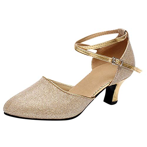 Damen Schnürschuhe Latein Weiche Sohle Schuhe Tanzstiefel mit halbhohem Absatz Ballsaal Party Stiefeletten mit Reißverschluss Tanzschuhe Latein Damen Geschlossen Turnschuhe (Gold, 37) von BSWFA