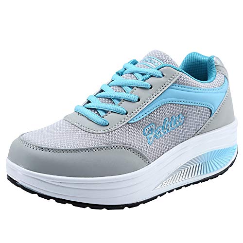 Damen Schuhe mit Höhenerhöhende weiche Sohle Turnschuhe Sneaker Mesh Sportschuhe Leichte Laufschuhe Hallenschuhe Atmungsaktiv Walkingschuhe Indoor Fitnessschuhe Joggingschuhe (Blue, 35) von BSWFA