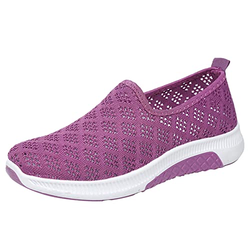 Damen Sommer Barfussschuhe Breite Sneaker Bequeme Leicht Atmungsaktiv Walkingschuhe Fitnessschuhe Mesh Traillaufschuhe GR:37-41EU (Purple, 37) von BSWFA