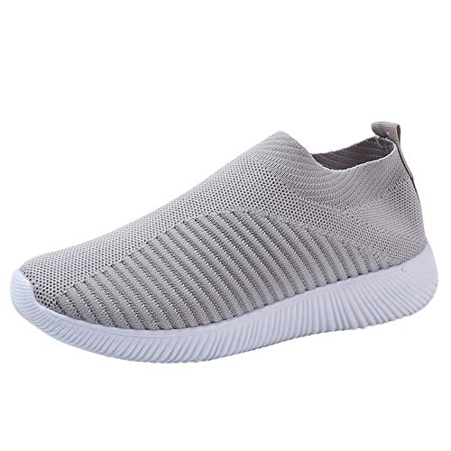 Damen Stilvoll Freizeitschuhe Flache Sneaker Laufschuhe Farbe Einfache Turnschuhe Straßenlaufschuhe rutschfest Leichtgewichts Atmungsaktiv Walkingschuhe Outdoor Farbe Block Tennisschuhe (Grey, 39) von BSWFA