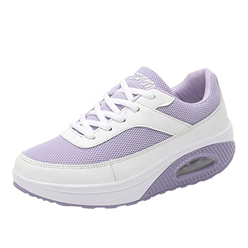 Damen Stilvoll Turnschuhe Mesh Freizeit Leichtgewichts Atmungsaktiv Bequem Walkingschuhe Schnürer Laufschuhe Freizeitschuhe Straßenlaufschuhe Wanderschuhe Workout Jogging Outdoor Running (Purple, 39) von BSWFA