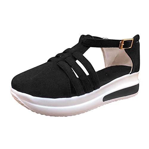 Damen Stilvoll Turnschuhe Sneaker Verschlusstyp Klettverschluss Sportschuhe Leichte Laufschuhe Hallenschuhe Atmungsaktiv Walkingschuhe Indoor Fitnessschuhe DickerSohle Joggingschuhe Größe (Black, 40) von BSWFA