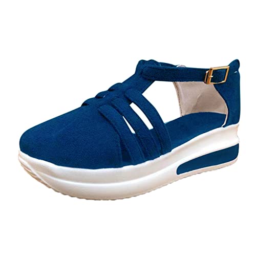 Damen Stilvoll Turnschuhe Sneaker Verschlusstyp Klettverschluss Sportschuhe Leichte Laufschuhe Hallenschuhe Atmungsaktiv Walkingschuhe Indoor Fitnessschuhe DickerSohle Joggingschuhe Größe (Blue, 42) von BSWFA