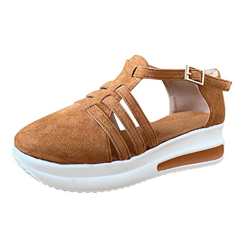 Damen Stilvoll Turnschuhe Sneaker Verschlusstyp Klettverschluss Sportschuhe Leichte Laufschuhe Hallenschuhe Atmungsaktiv Walkingschuhe Indoor Fitnessschuhe DickerSohle Joggingschuhe Größe (Brown, 41) von BSWFA