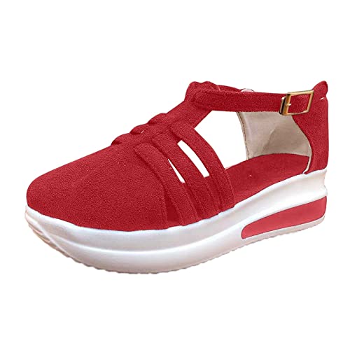 Damen Stilvoll Turnschuhe Sneaker Verschlusstyp Klettverschluss Sportschuhe Leichte Laufschuhe Hallenschuhe Atmungsaktiv Walkingschuhe Indoor Fitnessschuhe DickerSohle Joggingschuhe Größe (Red, 37) von BSWFA