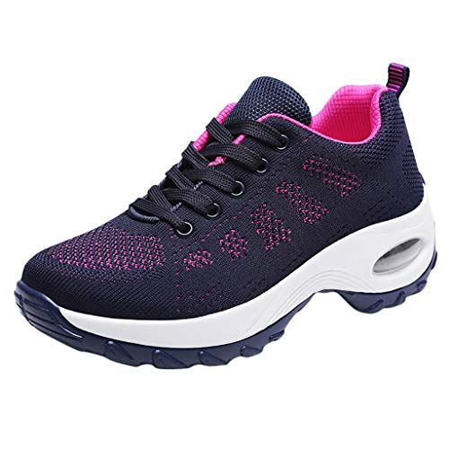 Damen groß Mesh Turnschuhe Luftpolster Sneaker Schnürer Leichte Stoßfest Mode Sportschuhe Leichte Laufschuhe Hallenschuhe Atmungsaktiv Walkingschuhe Indoor Fitnessschuhe Joggingschuhe (Blue, 35) von BSWFA