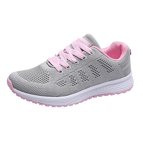 Frauen Mesh Runde Trägern überqueren Flache Schuhe Turnschuhe Atmungsaktiv Weich Leicht Laufschuhe Straßenlaufschuhe rutschfest Laufschuhe Outdoor Casual Schuhe Mit 4 Farben (Dark Blue, 36) von BSWFA