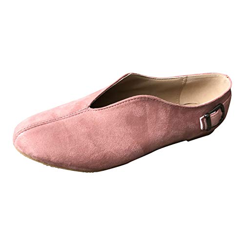 Frauen flachen Mund einzelne Schuhe Gürtelschnalle Loafer Sandalen Schuhe EIN Fuß Steigbügel Freizeitschuhe Schnalle Sommer Damen Wildlederwohnungen Blockabsatz Outdoor Casual Schuhe Damen (Pink, 38) von BSWFA