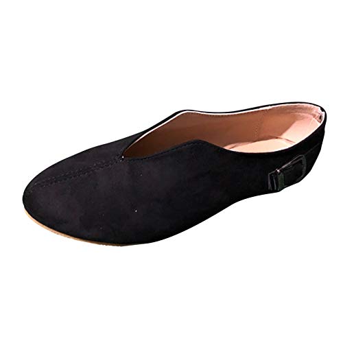 Frauen flachen Mund einzelne Schuhe Gürtelschnalle Loafer Sandalen Schuhe Ein Fuß Steigbügel Freizeitschuhe Schnalle Sommer Damen Wildlederwohnungen Blockabsatz Outdoor Casual Schuhe Damen (Black, 40) von BSWFA