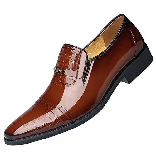 Herren Britischen Spleißen Lederschuhe Business Formale lässig Gentleman Slipper Business Lackleder oberen Schuhe Formale Moderne Klassische Halbschuh Bequeme Mokassins Loafers Schuhe (Brown, 43) von BSWFA