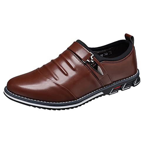 Herren Business Atmungsaktiv Lederschuhe Farbe Einfacher Schnürhalbschuhe zum Autofahren Klassische Schlupfschuhe Slipper Flach WeichLeicht Freizeitschuhe Loafers Schuhe zum Autofahren (Brown, 40) von BSWFA