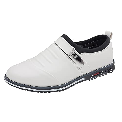 Herren Business Atmungsaktiv Lederschuhe Farbe Einfacher Schnürhalbschuhe zum Autofahren Klassische Schlupfschuhe Slipper Flach WeichLeicht Freizeitschuhe Loafers Schuhe zum Autofahren (White, 41) von BSWFA