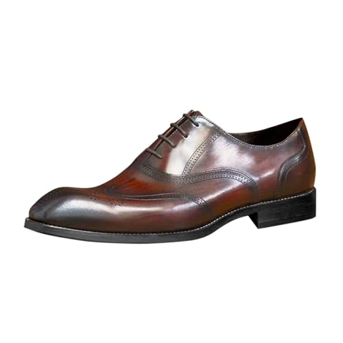 Herren Business Formale Geprägte Lederschuhe Moderne Klassische Halbschuh Einfarbige Quadratische Zehe Bequeme Mokassins Hochzeitsschuhe Atmungsaktiv Schnürschuh Größe:38-48EU (Brown, 45) von BSWFA