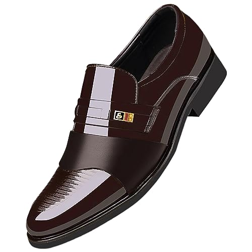 Herren Business Formale Vielseitige Lederschuhe Moderne Klassische Halbschuh Einfarbige Atmungsaktiv Freizeitschuhe Spitze Zehe Gebürstetes Hochzeitsschuhe Loafers Schuhe zum (Brown, 40) von BSWFA