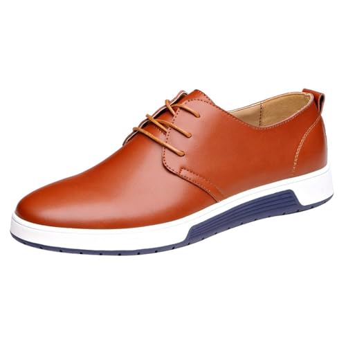 Herren Business Modische Lederschuhee Klassische Reine Farbe Slipper Flach Atmungsaktiv Freizeitschuhe mit niedrigen Absätzen Formale Schnürschuh Loafers Schuhe zum Autofahren Schwarz Blau (Brown, 48) von BSWFA