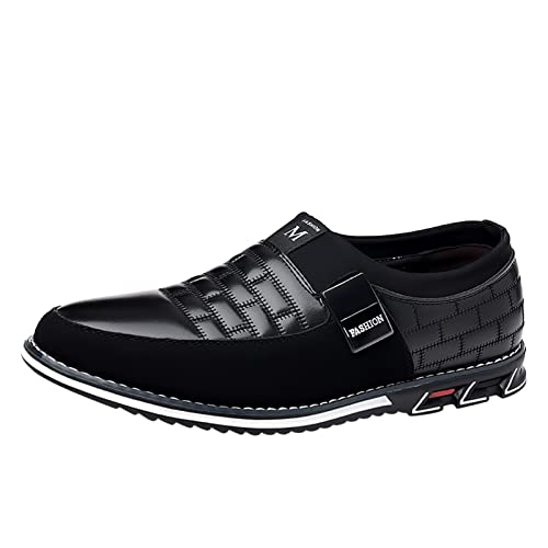 Herren Businessschuhe Atmungsaktive Bequeme Spitzschuh Slip-On Lederschuhe Büro Arbeits Freizeit Business Anzugschuhe Glattleder Schnürhalbschuhe (42, 4-Schwarz) von BSWFA