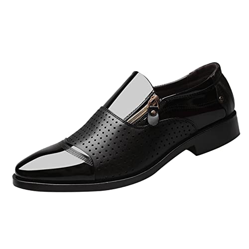 Herren Businessschuhe Spitzschuh Schnürschuh Glattleder Schnürhalbschuhe Büro Elegant Lederschuhe Klassischer Business Anzugschuhe Schnür Halbschuhe (44, 16-Schwarz) von BSWFA