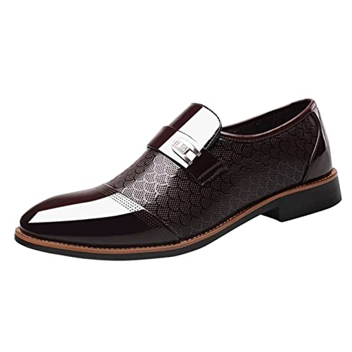 Herren Formal Business Casual Spitze Zehe Schuhe Klassischer Lederschuhe Ferse Spitze Zehe Schnürer Schnürsenkel Farbe Einfacher Britischer Farbe Einfacher Anzugschuhe Größe ：37-48 (Brown, 46) von BSWFA