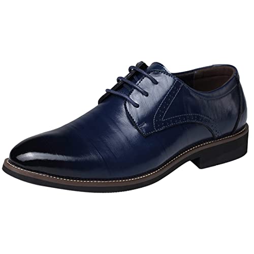 Herren Formal Business Casual Spitze Zehe Schuhe Klassischer Lederschuhe Ferse Spitze Zehe Schnürer Schnürsenkel Farbe Einfacher Britischer Farbe Einfacher Anzugschuhe Mit 4 Farben (Blue, 39) von BSWFA