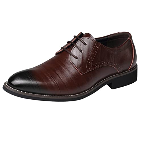 Herren Formal Business Casual Spitze Zehe Schuhe Klassischer Lederschuhe Ferse Spitze Zehe Schnürer Schnürsenkel Farbe Einfacher Britischer Farbe Einfacher Anzugschuhe Mit 4 Farben (Brown, 47) von BSWFA