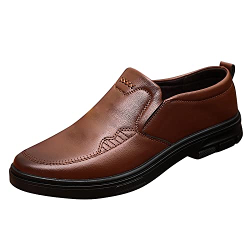 Herren Formale Mode Retro Lederschuhe Moderne Klassische Reine Farbe Slipper Flach Atmungsaktiv Freizeitschuhe mit niedrigen Absätzen Business Loafers Schuhe zum Autofahren Modische (Brown, 41) von BSWFA