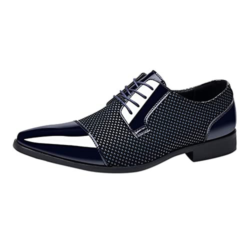 Herren Klassischer Business Lederschuhe beiläufige Stilvoll Herren Halbschuh mit bequemer Passform dünn Gewachste Schuhbänder Ideal für Anzugschuhe Herrenschuhe Herren (Dark Blue, 40) von BSWFA