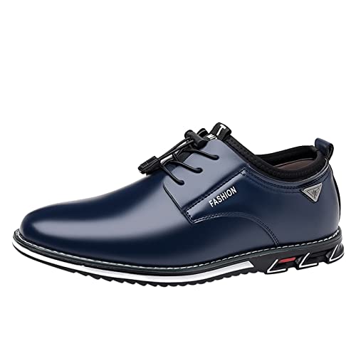 Herren Klassischer Business Weich Halbschuh Farbe Einfacher Lederschuhe mit bequemer Passform Casual Atmungsaktiv Hochzeit Schuhe (Wird mit Schuhkarton geliefert) Mit3Farben Größe:39-47 EU (Blue, 39) von BSWFA