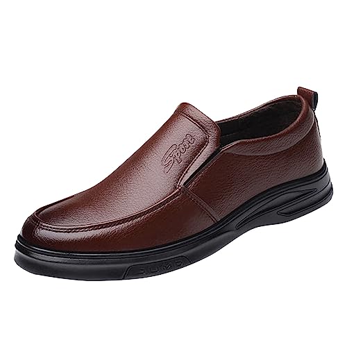 Herren Modische Atmungsaktiv Lederschuhe Farbe Einfacher Spitzer Zehe Loafers Schuhe zum Autofahren Klassische Schlupfschuhe Slipper Flach Weich Leicht Freizeitschuhe Wird mit Schuhkarton (Brown, 40) von BSWFA