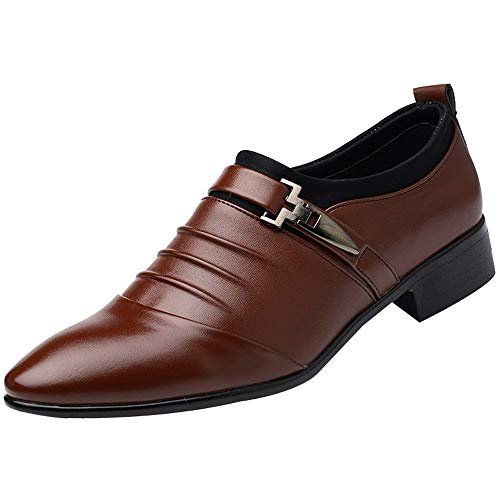 Herren Modische Atmungsaktiv Lederschuhe Farbe Einfacher Spitzer Zehe Loafers Schuhe zum Autofahren Klassische Schlupfschuhe Slipper Flach WeichLeicht Freizeitschuhe Schlupfschuhe (Brown, 42) von BSWFA