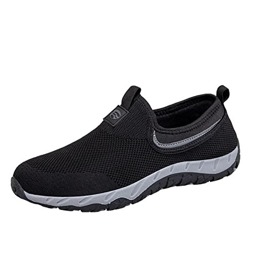 Herren Schwarze Schuhe Flying Knit Slip On Casual Sportschuhe für mittlere und ältere Menschen Orthopädische Schuhe Herren Mit Klettverschluss (Black, 41) von BSWFA