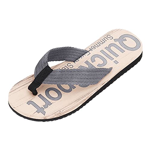 Schuhe Herren Blaue Streifen Flip Flops flacher Boden leicht rutschfest Holzmaserung lässiger Stil Strand Flip Flops Jungen 37 (Grey, 42) von BSWFA