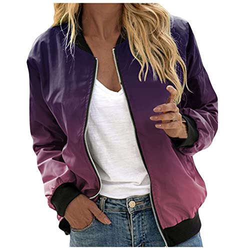 Sommerjacke Damen Elegant, Bomberjacke Ladies Light Bomber Jacket Leichte Fliegerjacke Blouson Pilotenjacke Kurzjacke Damenjacke Herbst Frühling College Jacke Funktionsjacke Damen Z01H-Lila L von BSWFA